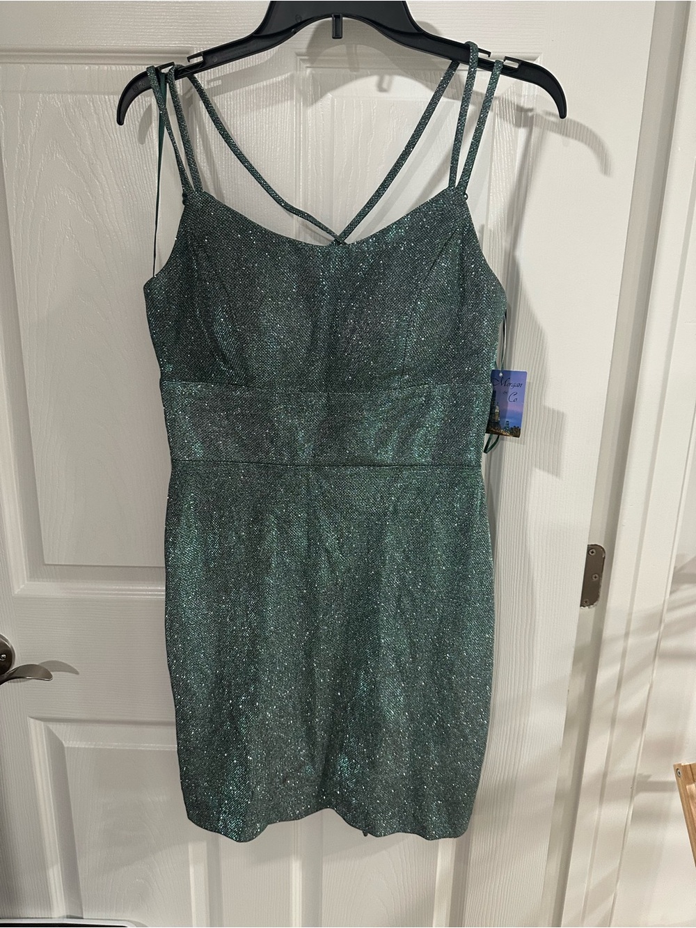 Morgan & Co. Shimmering Forest Green Strappy Mini Dress